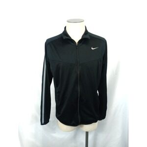 Nike Mens Large Track Jacket Black Full Zip Gray Stripe Swoosh Athletic